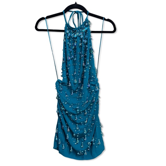 Cult Gaia Artemis Dress Seamoss Teal Embellished Mini beaded Revolve $1195 M - Picture 5 of 16